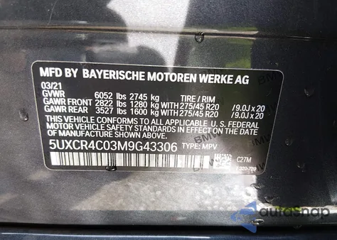 2021 BMW X5 Sdrive40I z USA, uszkodzony, nr VIN 5UXCR4C03M9G43306